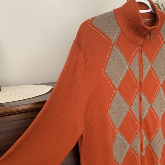 Banana Republic, Cotton/Silk Blend, Argyle, Zip Front Sweater, Size Large - Picture 5 of 13
